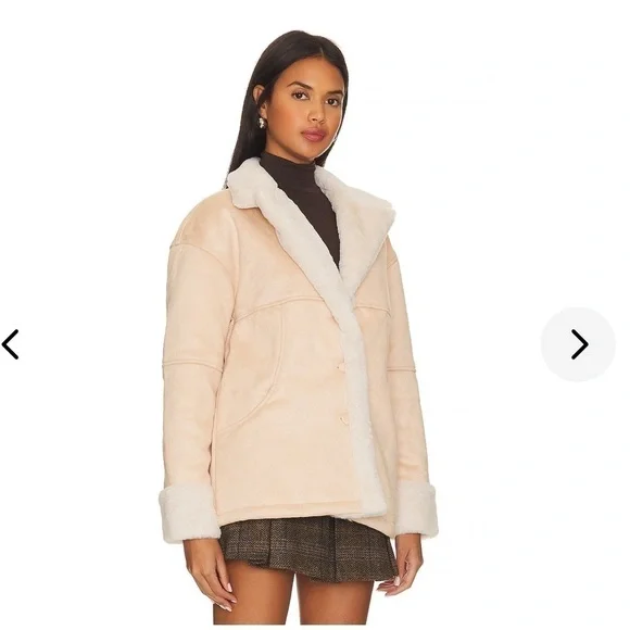 Lovers and Friends Elise Faux Shearling Coat in Nude